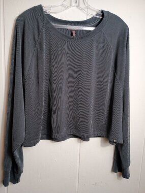 Victorias Secret Womens XL Soft Ribbed Cropped Long Sleeve Gray Black Lounge Top